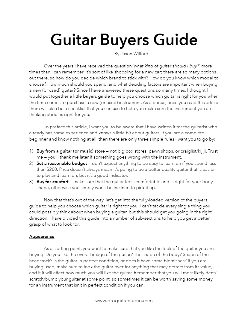 First page of the Guitar Buyers Guide